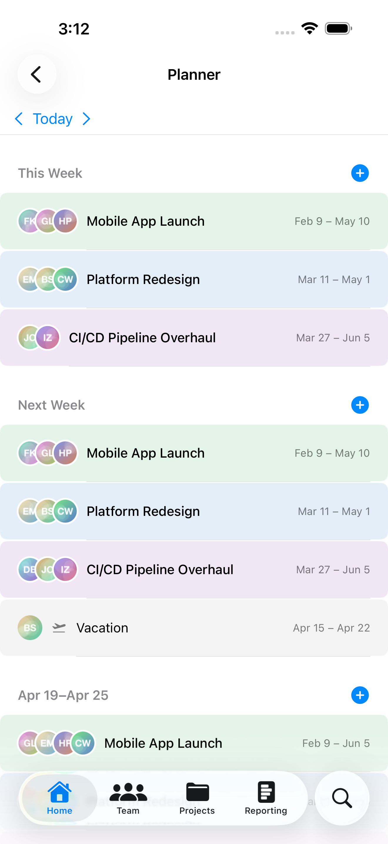 Team Planner on iOS